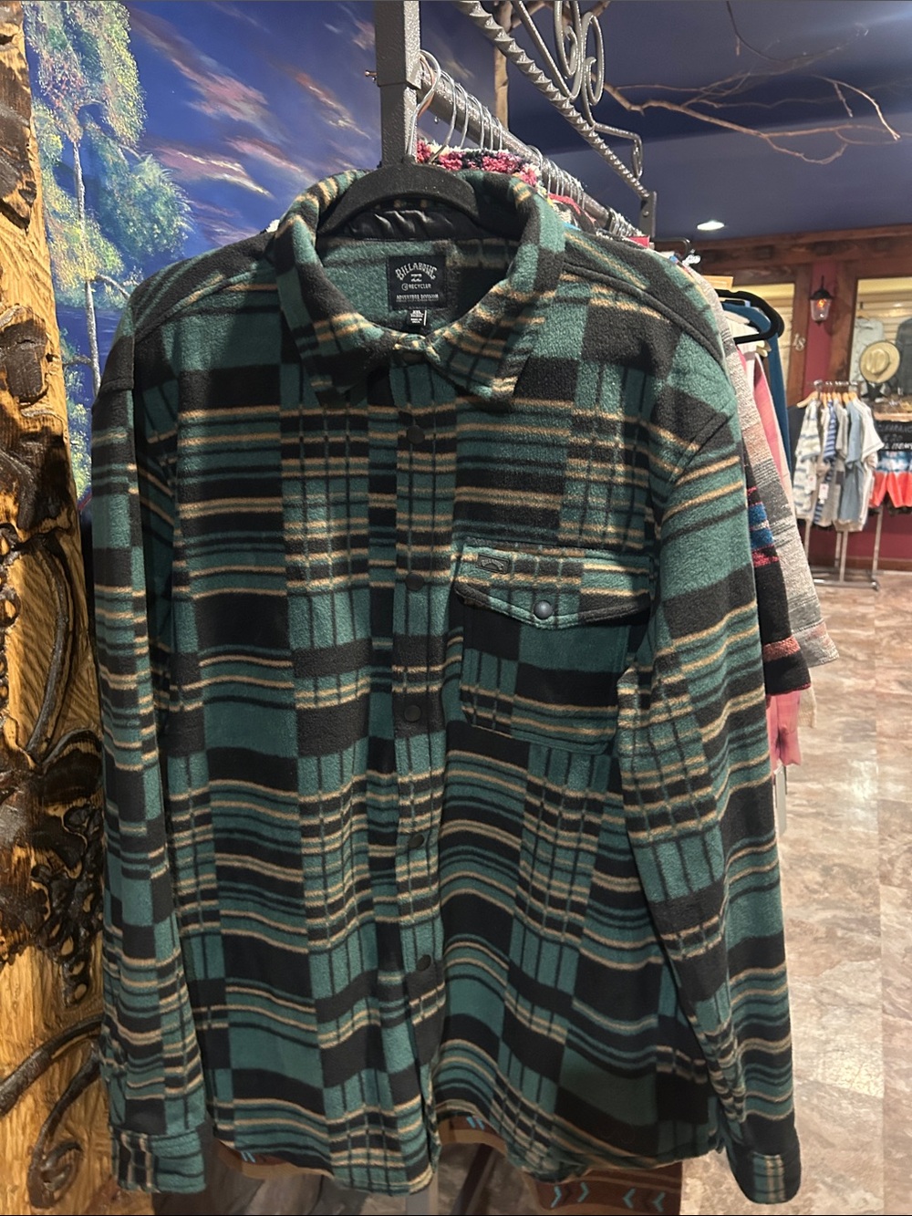 NWT Men's Billabong Green Plaid Furnace Fleece Button-Up Shirt Jacket XXL